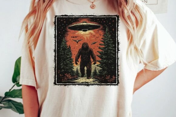Bigfoot UFO Forest Encounter Graphic PNG: Unleash Creative Chaos