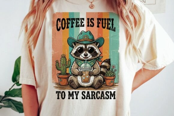 Coffee Raccoon Sarcasm Vintage Graphic: A Design Asset with Bite