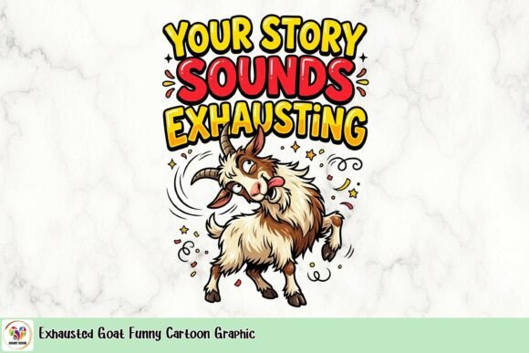 Exhausted Goat Funny Cartoon Graphic: When Your Brand Needs a Nap