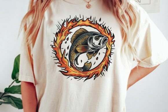 Ignite Your Designs with the Fire Fish Ring Graphic PNG