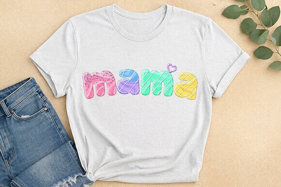 Pastel Mama Bubble Letter Graphic Tee: A Sweet Design Asset