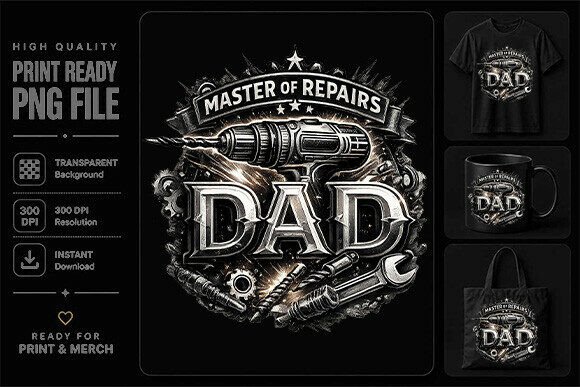 Repair Dad Graphic PNG: Bold Workshop Aesthetic
