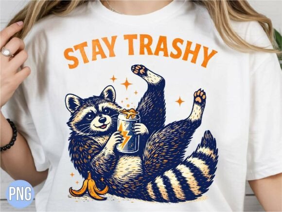 Stay Trashy Raccoon Graphic: A Bold PNG for Creative Projects
