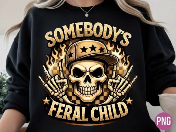 Unleash Raw Edge: Somebodys Feral Child Skull Graphic PNG